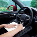 Grey Multi-Functional Car Steering Wheel Tray - Portable Auto Desk for Eating, Laptop, and Drink Holder (42x28CM)