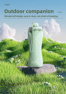 Green Portable Food Grade Silicone Collapsible Sports Water Bottle 600ML - Folding down 80% , Low High Temperature Resistant