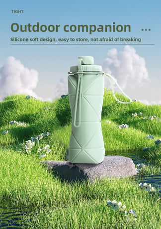 Pink Portable Food Grade Silicone Collapsible Sports Water Bottle 600ML - Folding down 80% , Low High Temperature Resistant