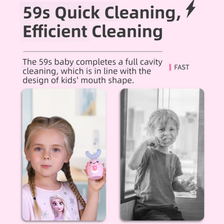 K18 Blue Raccoon 360° U-Shaped Electric Toothbrush Set for Children 7-14 Years Old - Silicone Soft Bristle Oral Cleaner with 6 Modes & 3 Medium Brush Heads