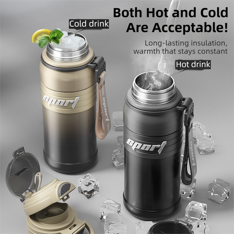 2-Pack Gradient Black 670ml Large Capacity Sports Insulated Tumbler - 316 Stainless Steel Straw Water Bottle, Dual-Use Lid for Travel & Outdoors
