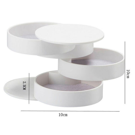 White 4-Layer Rotating Jewelry Storage Box - Dust-Proof Velvet Lined Organizer for Rings, Coins, and Hair Accessories (10x10CM)