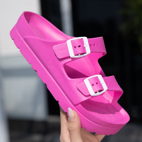 #38 Pink Thick Sole Buckle Slide Sandals(Fits Foot L 23 CM) - EVA Comfortable & Non-Slip Birkenstock Style Sandals for Casual Wear