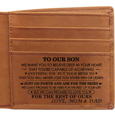 Premium To My Son Embossed Genuine Cowhide Leather Wallet - RFID Blocking, Parents Gift for Son (VE12104 Design)