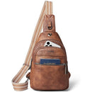 Brown Women's 3-Layer Zipped PU Chest Bag with Reversable Strap - Roomy But Not Nulky Single Shoulder Crossbody Bag