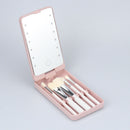 Pink Portable LED Makeup Mirror with Lights & Brushes (9x2.5x16CM) - Mini Foldable Desktop Vanity Mirror with Dual Color Temperature