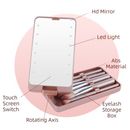 White Portable LED Makeup Mirror with Lights & Brushes (9x2.5x16CM) - Mini Foldable Desktop Vanity Mirror with Dual Color Temperature