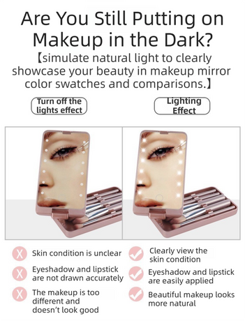 White Portable LED Makeup Mirror with Lights & Brushes (9x2.5x16CM) - Mini Foldable Desktop Vanity Mirror with Dual Color Temperature