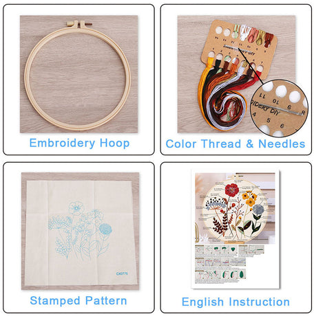 Christmas Embroidery DIY Kit with 20CM Faux Bamboo Hoop - Nordic Style Cross Stitch Material Pack (Style 3)