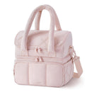 Pink Double-Layer Insulated Quilted Puffer Lunch Bag(10 x 7 x 10 inch) - Large Capacity Picnic Cooler Tote, Long-Lasting Hot/Cold Retention