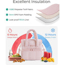 Pink Double-Layer Insulated Quilted Puffer Lunch Bag(10 x 7 x 10 inch) - Large Capacity Picnic Cooler Tote, Long-Lasting Hot/Cold Retention
