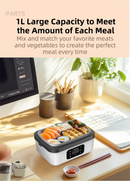 1L White Cordless Waterless Heated Lunch Box - Portable 304 Stainless Steel Bento Box for Picnic Students Office Workers, Timed Insulation & USB Rechargeable