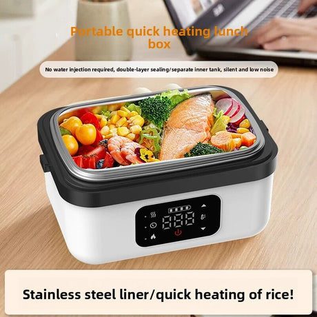 1L Black-Blue Cordless Waterless Heated Lunch Box - Portable 304 Stainless Steel Bento Box for Picnic Students Office Workers, Timed Insulation & USB Rechargeable