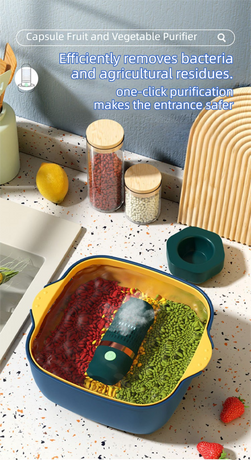 Blue Wireless Capsule Fruit and Vegetable Purifier(16x5.4CM) - Portable Food Disinfection & Sterilization Cleaner, 99.9% Bacteria Removal