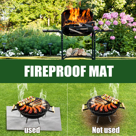 100x100 CM Outdoor Fire Pit Mat and Grill Pad - Up to 500°C Resistant Square Deck Protector for Barbecues, Fire Pits & Smokers