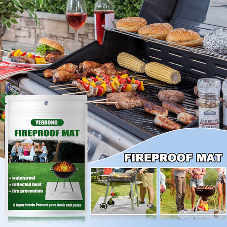 150x100 CM Outdoor Fire Pit Mat and Grill Pad - Up to 500°C Resistant Square Deck Protector for Barbecues, Fire Pits & Smokers