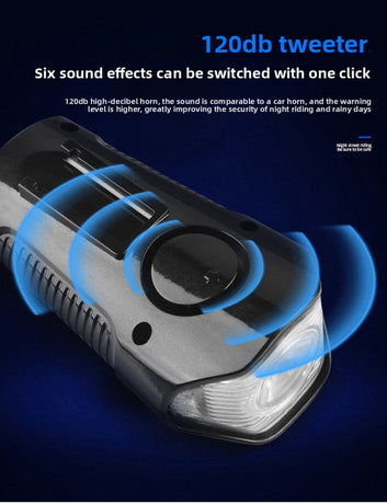 Blue Professional 3-in-1 Waterproof Bicycle Headlight with Integrated Speedometer & Horn - High-Lumen Night Riding Safety Lamp, USB Rechargeable Bike Computer