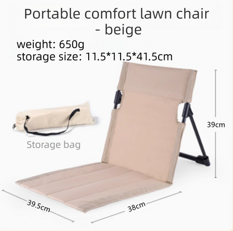 Beige Portable Folding Camping Chair with Backrest & Storage-Bag - Ultra-Light Aluminum Alloy Lawn Chair, Beach & Balcony Travel Seating