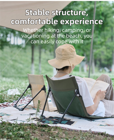 Beige Portable Folding Camping Chair with Backrest & Storage-Bag - Ultra-Light Aluminum Alloy Lawn Chair, Beach & Balcony Travel Seating