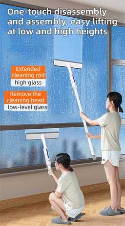 3-in-1 Spray Window Squeegee with 30cm Clean-Panel & 115cm Extension Pole - Multi-functional Spray, Scrub & Squeegee Tool with 3 Microfiber Cloths