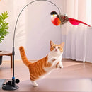 Interactive Self-Play Cat Wand with Suction Base, Feather & Bell - Automatic Bouncing Teaser(Yellow)