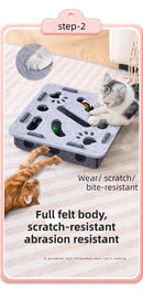 White Felt Puzzle Square Shape Box Cat Toy with 2 Metal Bell Balls - Scratch-Resistant & Interactive Hide-and-Seek Toy, Brain Stimulating Fun