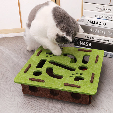 White Felt Puzzle Flower Shape Box Cat Toy with 2 Metal Bell Balls - Scratch-Resistant & Interactive Hide-and-Seek Toy, Brain Stimulating Fun