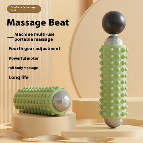 Green Portable Electric Yoga Massage Roller - Handheld Fitness Recovery Tool, Deep Tissue Muscle Relaxer & Fascia Release Stick