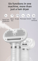 Rose Gold 6-in-1 Pet Grooming Hair Dryer with Noise-Reduction - Lightweight Handheld Blow Dryer & Mist Slicker Brush - 3-Speed Temperature Control, One-Click Deshedding & Painless Massage