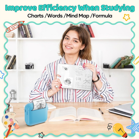 White X6 Mini Portable Bluetooth Instant Photo & Note Printer for Students - Deluxe 20-Piece Gift Set with 12 Paper Rolls, Color Pens & Storage Bag
