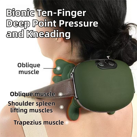 Compact 4D Bionic 10-Fingers Shoulder & Neck Massager - EMS Micro-current & Vibration Neck Reliever with 2-Level Red Light Heat