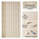 100 X 180 CM Khaki Linen-Look Dust Drill-Free Pull-Curtain - Folding Doorless Closet Divider with Magnetic Closure & Hanging Rings
