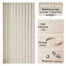 120 X 180 CM White Linen-Look Dust Drill-Free Pull-Curtain - Folding Doorless Closet Divider with Magnetic Closure & Hanging Rings