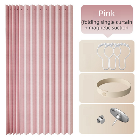 120 X 180 CM Pink Linen-Look Dust Drill-Free Pull-Curtain - Folding Doorless Closet Divider with Magnetic Closure & Hanging Rings