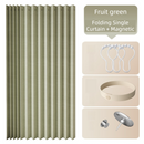 120 X 180 CM Fruit-Green Linen-Look Dust Drill-Free Pull-Curtain - Folding Doorless Closet Divider with Magnetic Closure & Hanging Rings