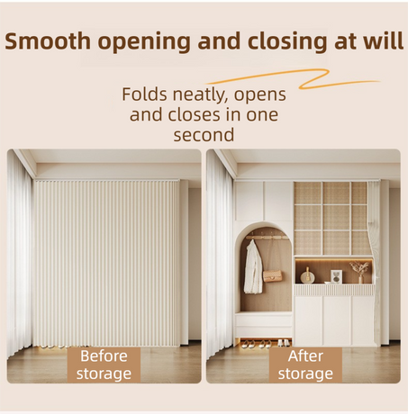 120 X 180 CM Gray Blue Linen-Look Dust Drill-Free Pull-Curtain - Folding Doorless Closet Divider with Magnetic Closure & Hanging Rings