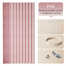 150 X 180 CM Pink Linen-Look Dust Drill-Free Pull-Curtain - Folding Doorless Closet Divider with Magnetic Closure & Hanging Rings