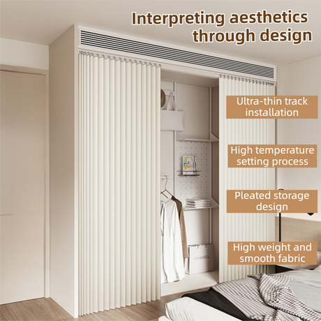 150 X 180 CM Pink Linen-Look Dust Drill-Free Pull-Curtain - Folding Doorless Closet Divider with Magnetic Closure & Hanging Rings
