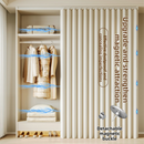 150 X 180 CM Gray Blue Linen-Look Dust Drill-Free Pull-Curtain - Folding Doorless Closet Divider with Magnetic Closure & Hanging Rings