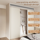 150 X 180 CM Gray Blue Linen-Look Dust Drill-Free Pull-Curtain - Folding Doorless Closet Divider with Magnetic Closure & Hanging Rings