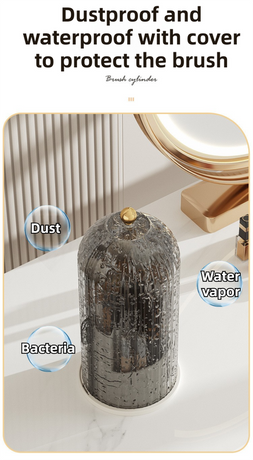 Yellow 360° Rotating Makeup Brush Holder with Transparent Dust-Proof Sliding Door - Large Capacity Cosmetic Organizer, Professionaln Gradient Dual Zones