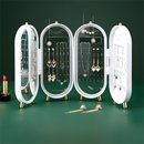White 4-Layer Retractable Screen-Style Jewelry Display Stand With Mirror Zone - Dust-Proof Necklace & Earring Organizer Case for Vanity