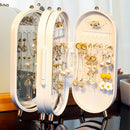 White 4-Layer Retractable Screen-Style Jewelry Display Stand With Mirror Zone - Dust-Proof Necklace & Earring Organizer Case for Vanity