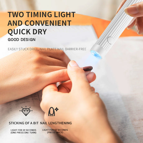 White Mini Handheld LED/UV Manicure Light with Digital Display & Fixed Stand - Portable One-Finger Curing Pen
