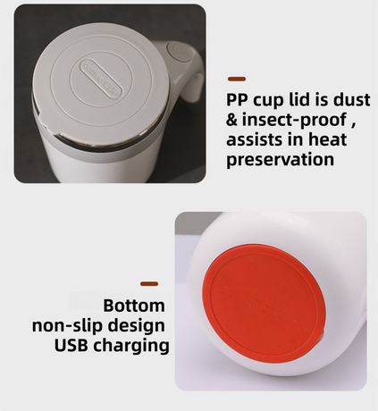 380ML White Magnetic Self-Stirring Coffee Mug - USB Charging, Leak-Proof Stainless Steel Electric Mixer Cup for Coffee & Milk