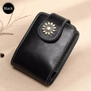 Black Sleek Compact PU Leather Flap-Top Lip Gloss Organizer with Built-in Mirror
