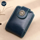 Peacock Blue Sleek Compact PU Leather Flap-Top Lip Gloss Organizer with Built-in Mirror