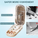Beige Portable Mini Pill Organizer with 1/2 & 1/4 Precision Cutter - 3-Compartment Daily Travel Medicine Case with Rolling Knob Lock