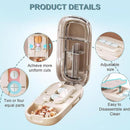 Grey Portable Mini Pill Organizer with 1/2 & 1/4 Precision Cutter - 3-Compartment Daily Travel Medicine Case with Rolling Knob Lock