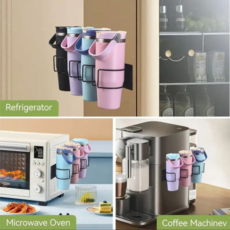 Drill-Free Magnetic Cup Organizer with Dedicated Lid Hook - Heavy Duty Carbon Steel Side Rack for Stanley Tumblers